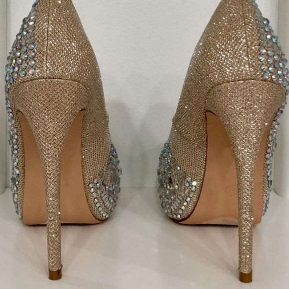 Lauren Lorraine Golden Nude Vanna 2 Platforms NWT - Picture 3 of 13